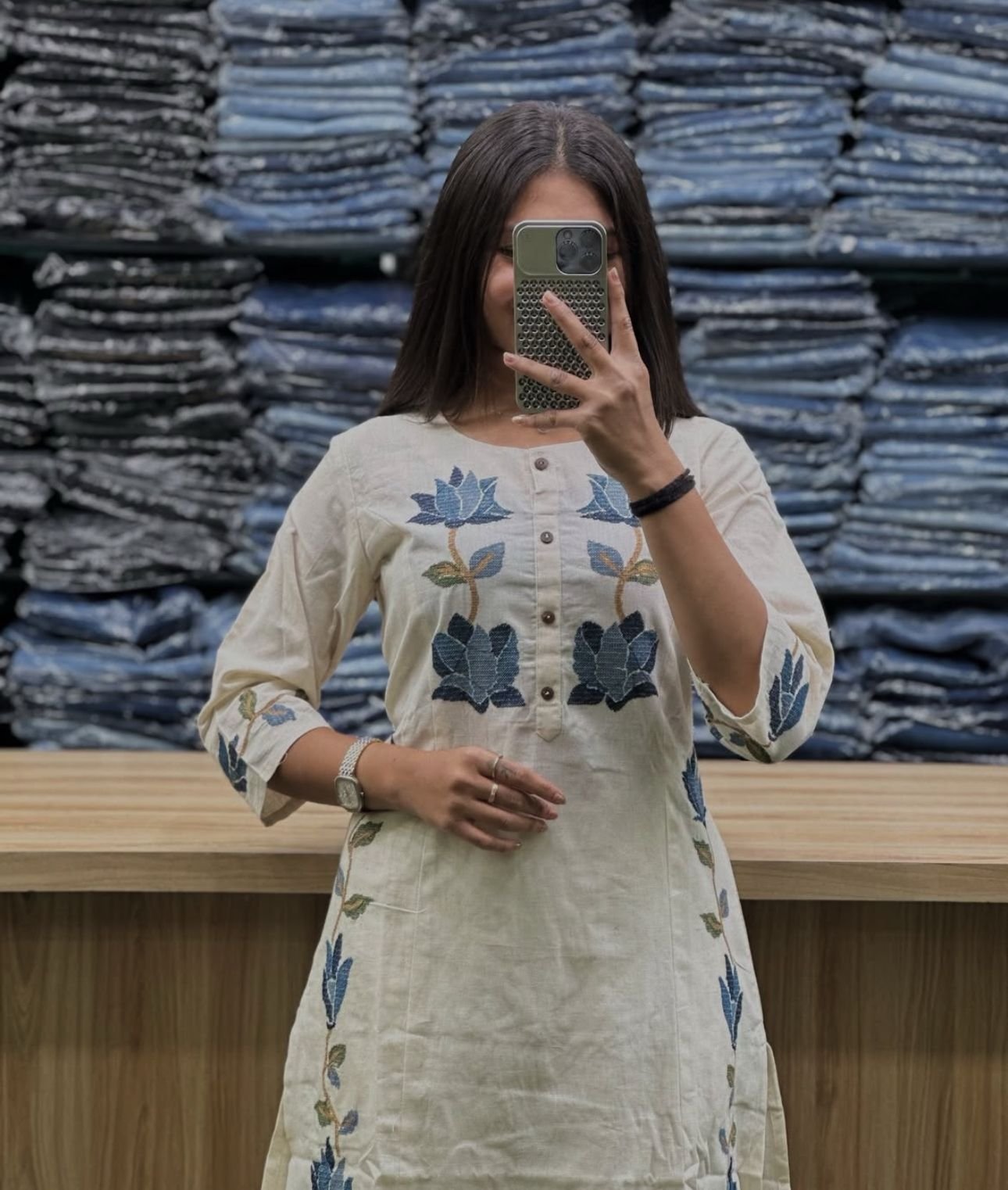 White Cotton Flex Embroidered Co-ord Set